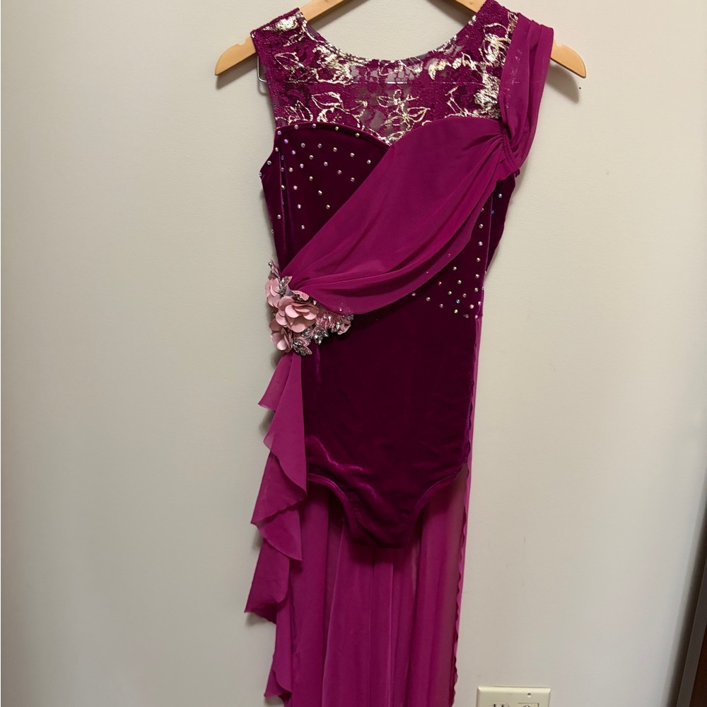 Weissman Magenta Asymmetrical Dress with Floral Accent